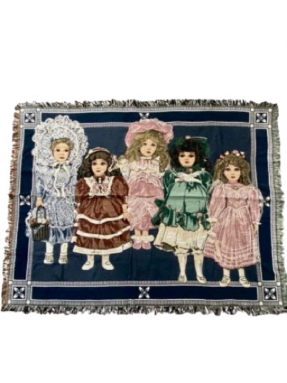 Vintage Chatham Collectors Porcelain Dolls Woven Royal Tapestry Throw Blanket